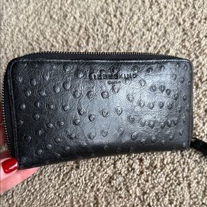 Liebeskind Embossed Black Leather Wallet with Zip Enclosure